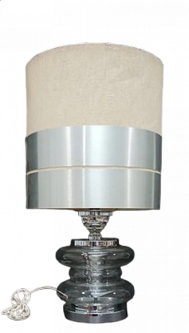 Lampada da tavolo con struttura in metallo e vetro, anni '80