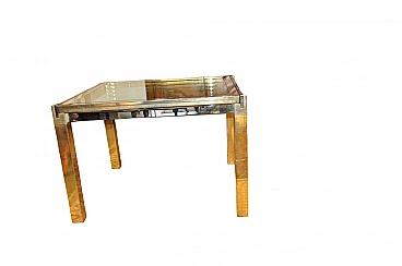 Steel and brass extendable table with glass top, 1980s