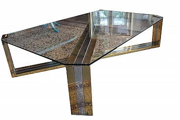 Steel and brass coffee table with glass top, 1980s