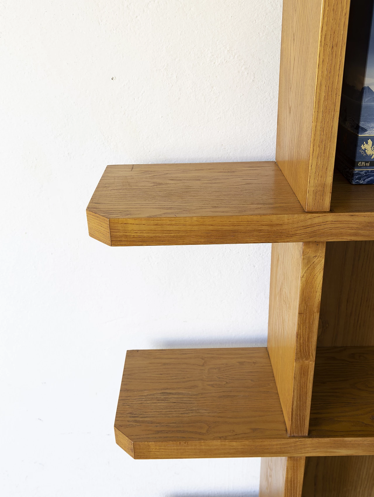 Ash bar cabinet with glass shelves with pair of stools, 1960s 2