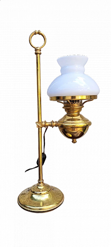 Brass and opaline glass table lamp, 19th century