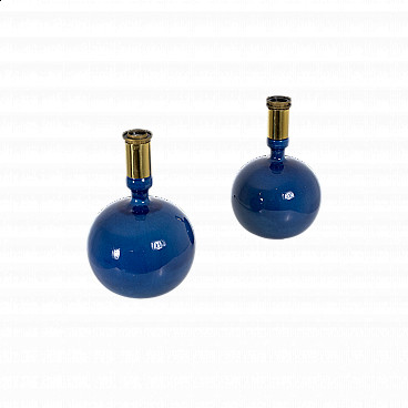 Pair of blue ceramic lamps, 1970s