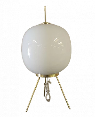 Lampada da tavolo in vetro di Murano bianco con struttura in metallo, anni '70