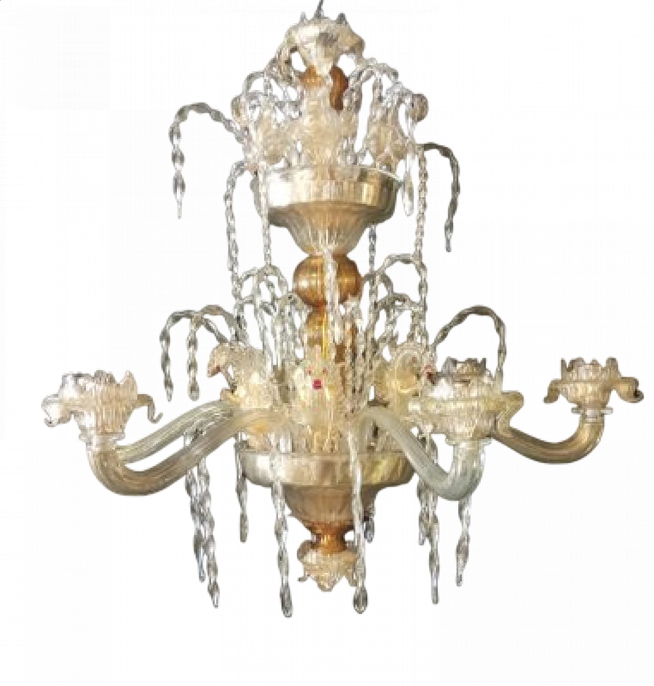 Lampadario a sei luci in vetro di Murano con delfini, cigni e draghi, anni '90 13