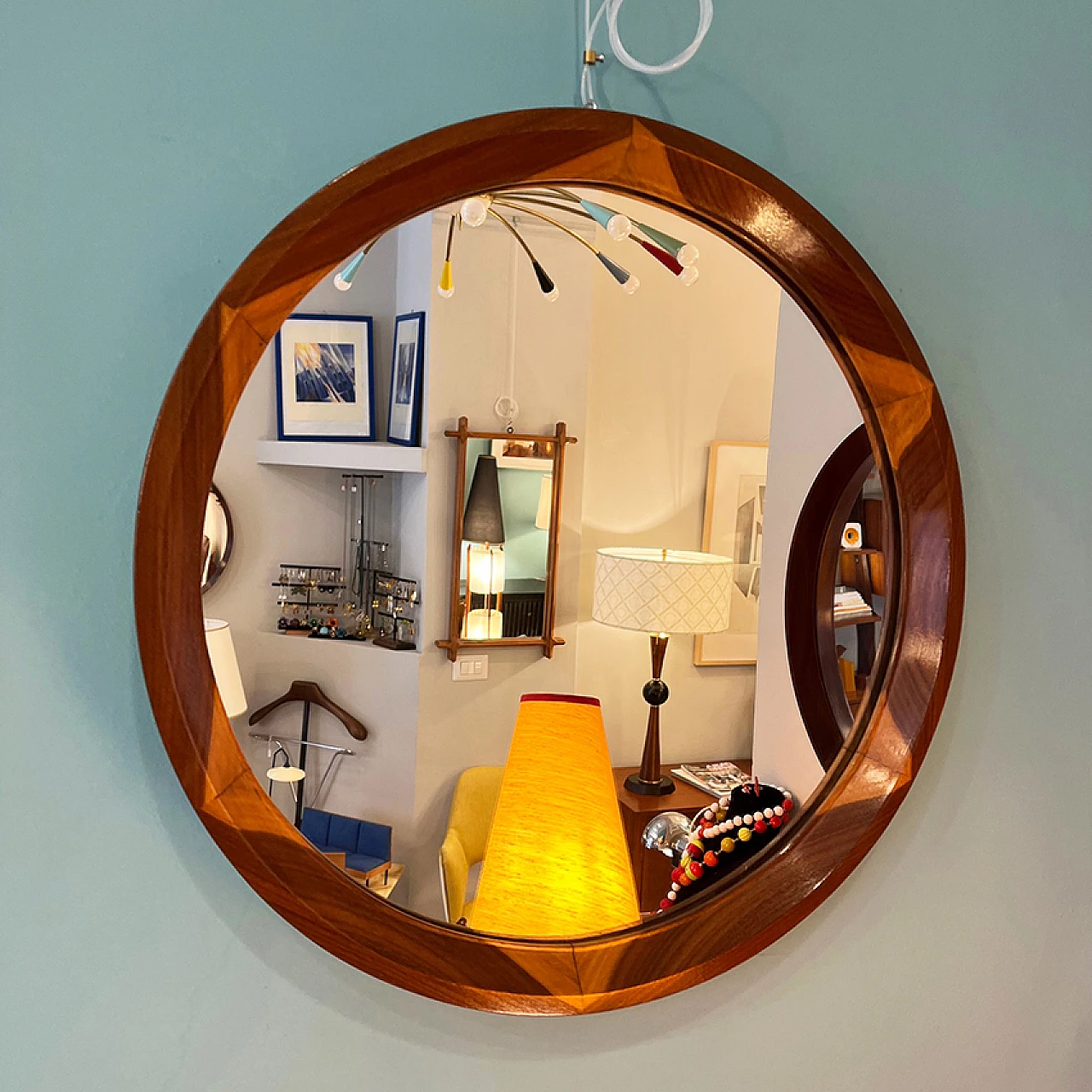 Round two-tone wood wall mirror, 1960s 2