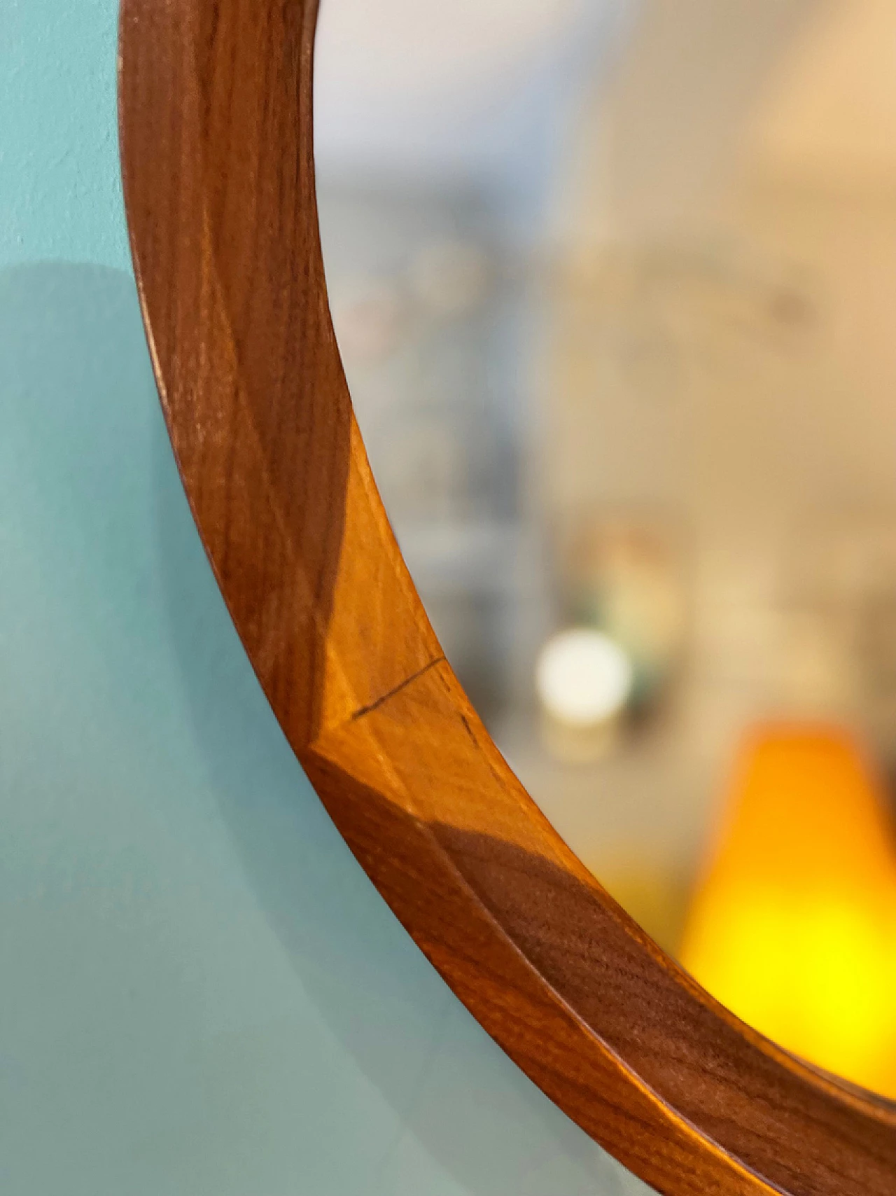 Round two-tone wood wall mirror, 1960s 3