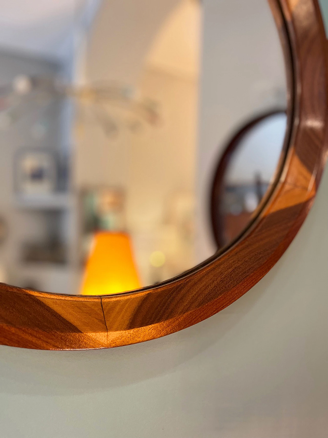 Round two-tone wood wall mirror, 1960s 4
