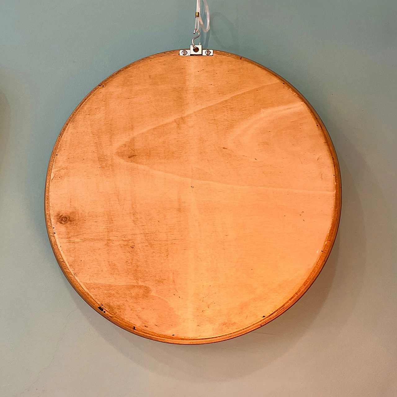 Round two-tone wood wall mirror, 1960s 6