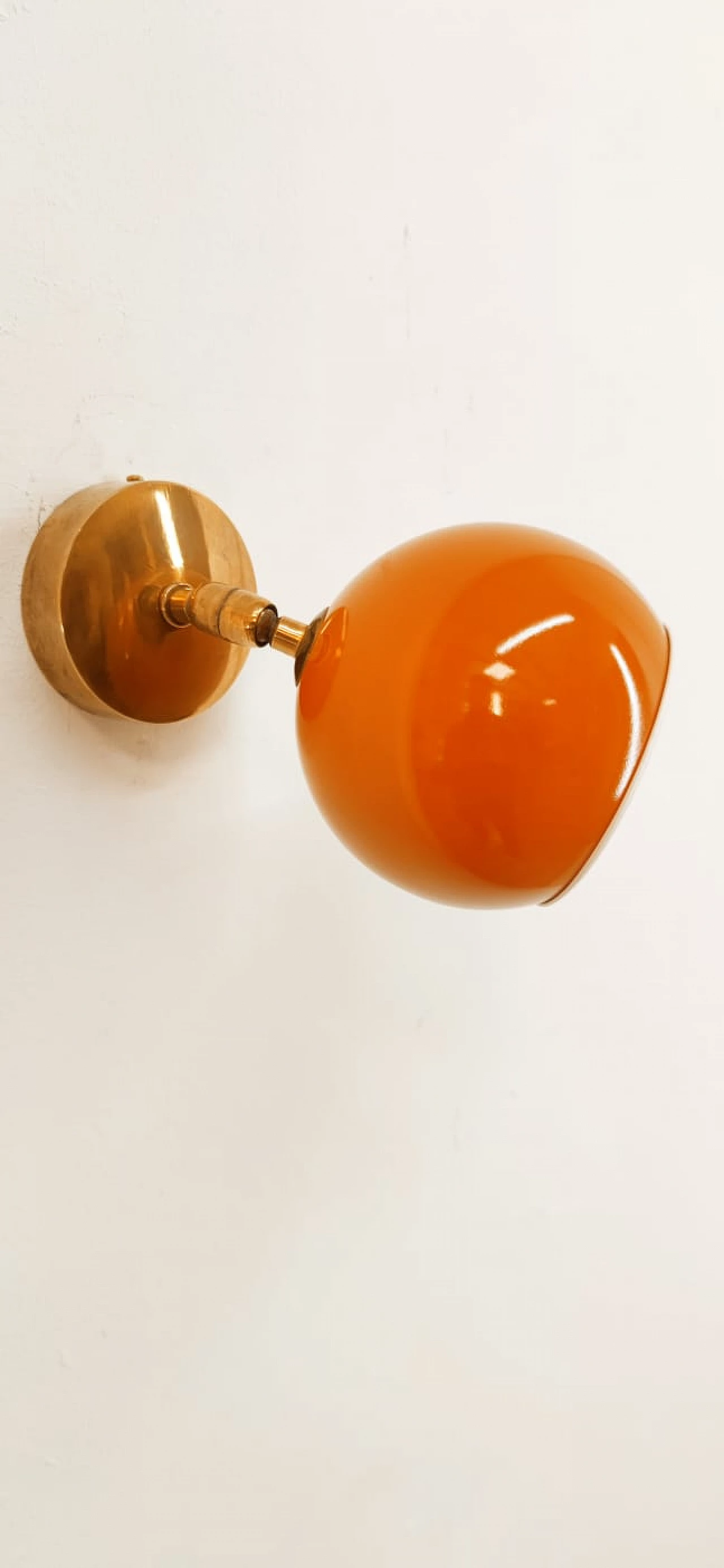 Brass and orange metal adjustable wall light, 1970s 1