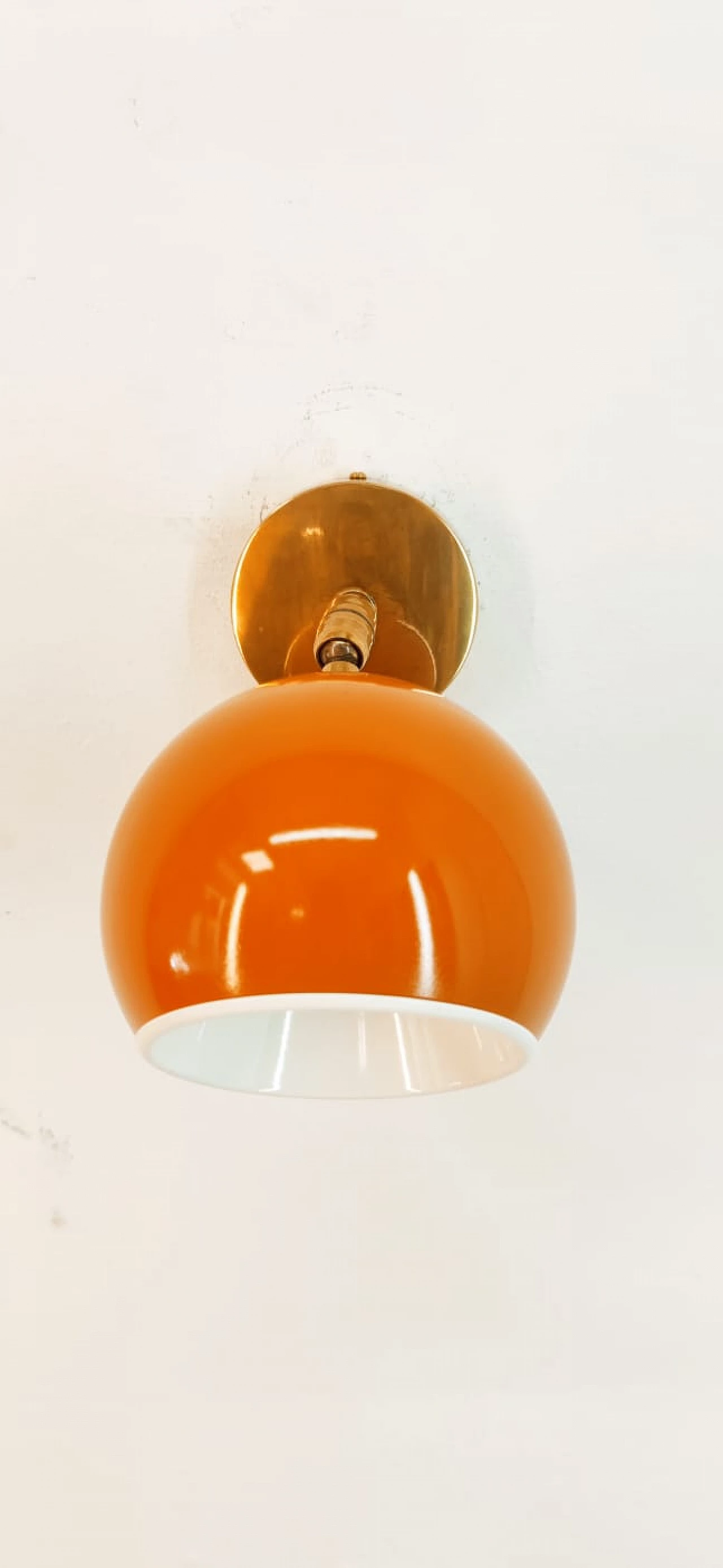 Brass and orange metal adjustable wall light, 1970s 2