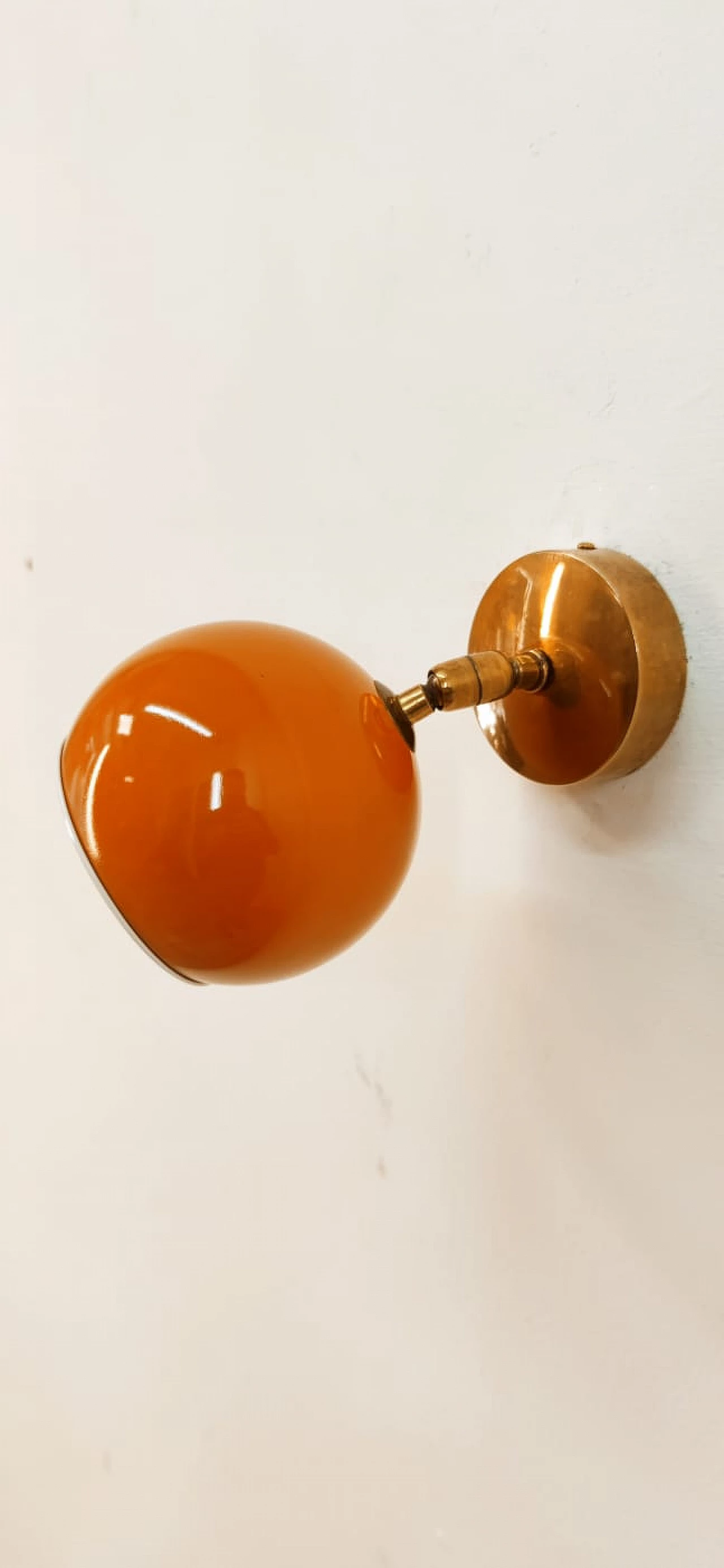 Brass and orange metal adjustable wall light, 1970s 3