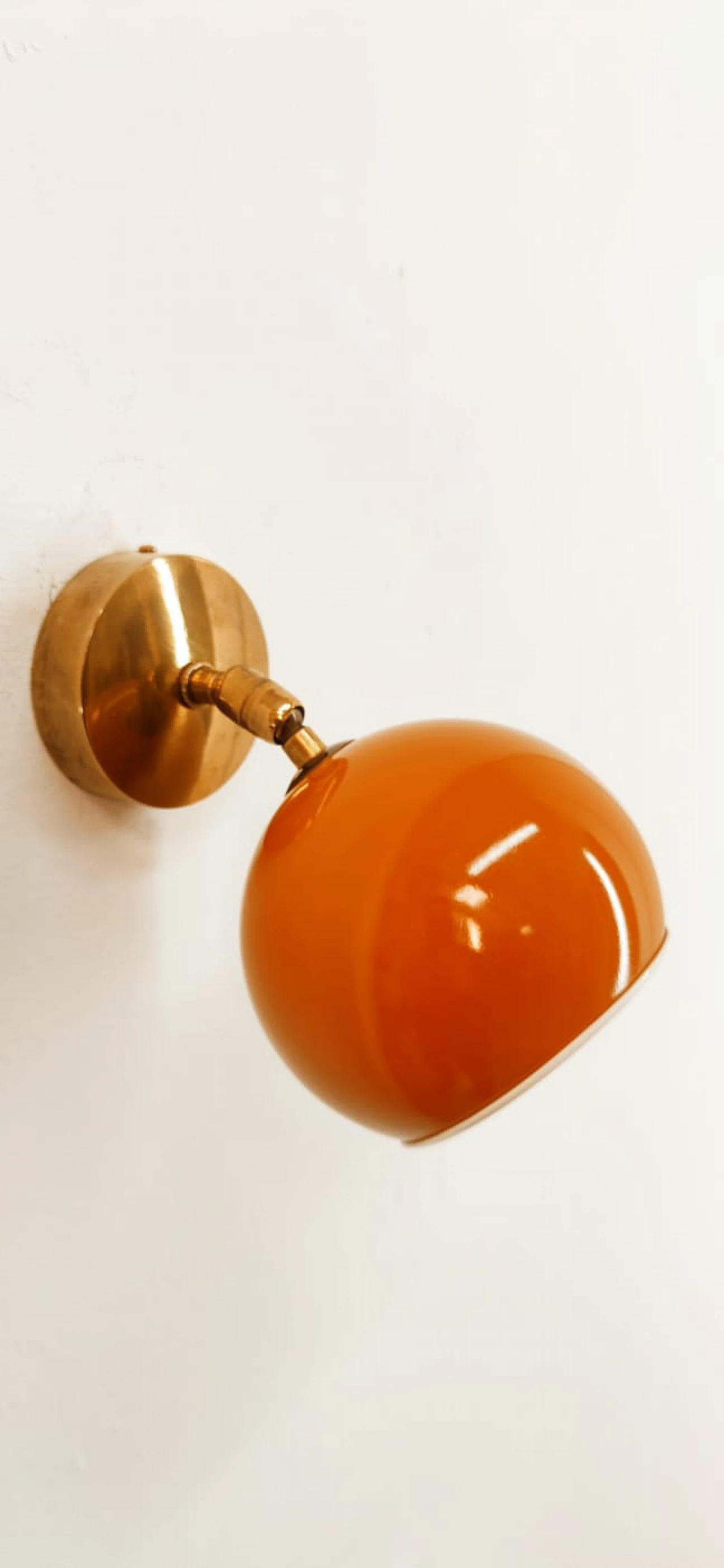Brass and orange metal adjustable wall light, 1970s 6