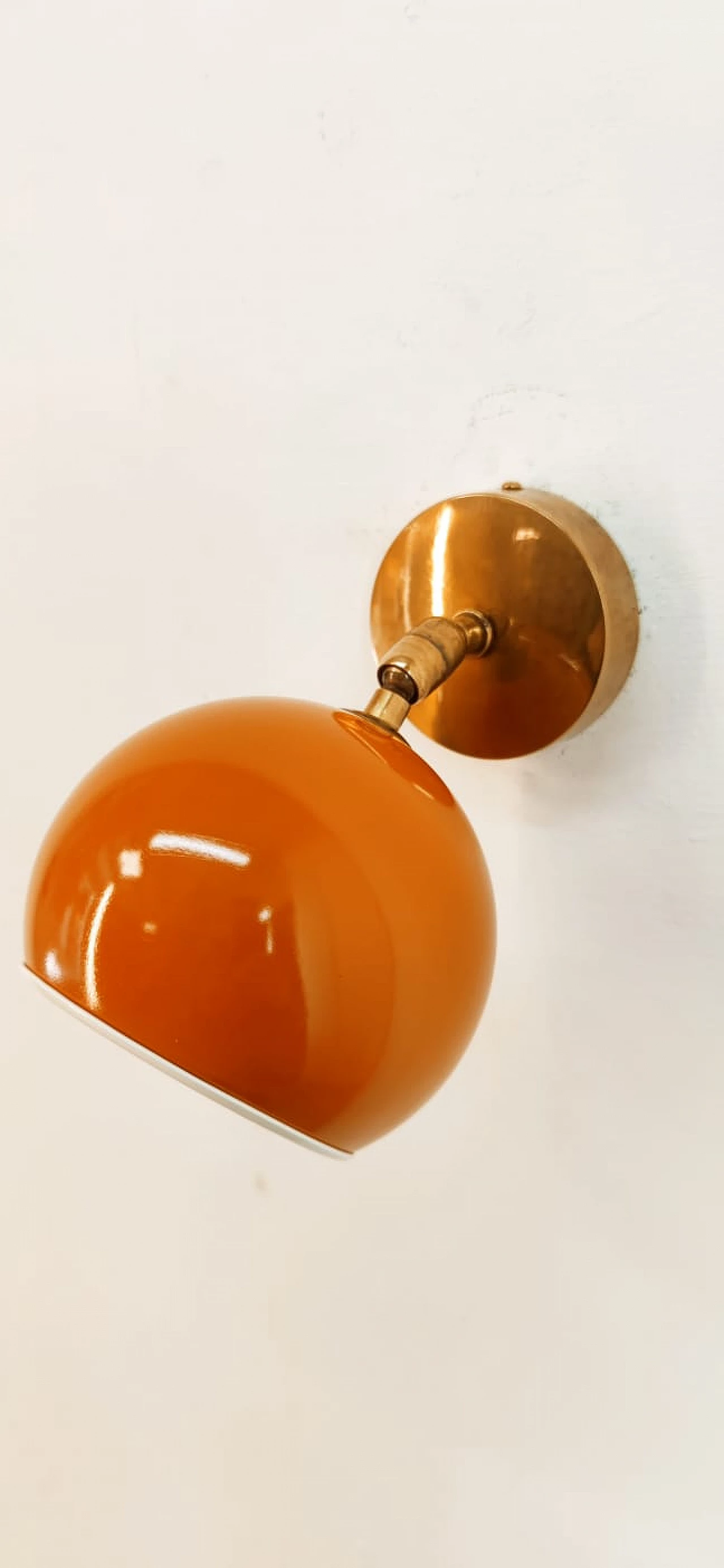 Brass and orange metal adjustable wall light, 1970s 7