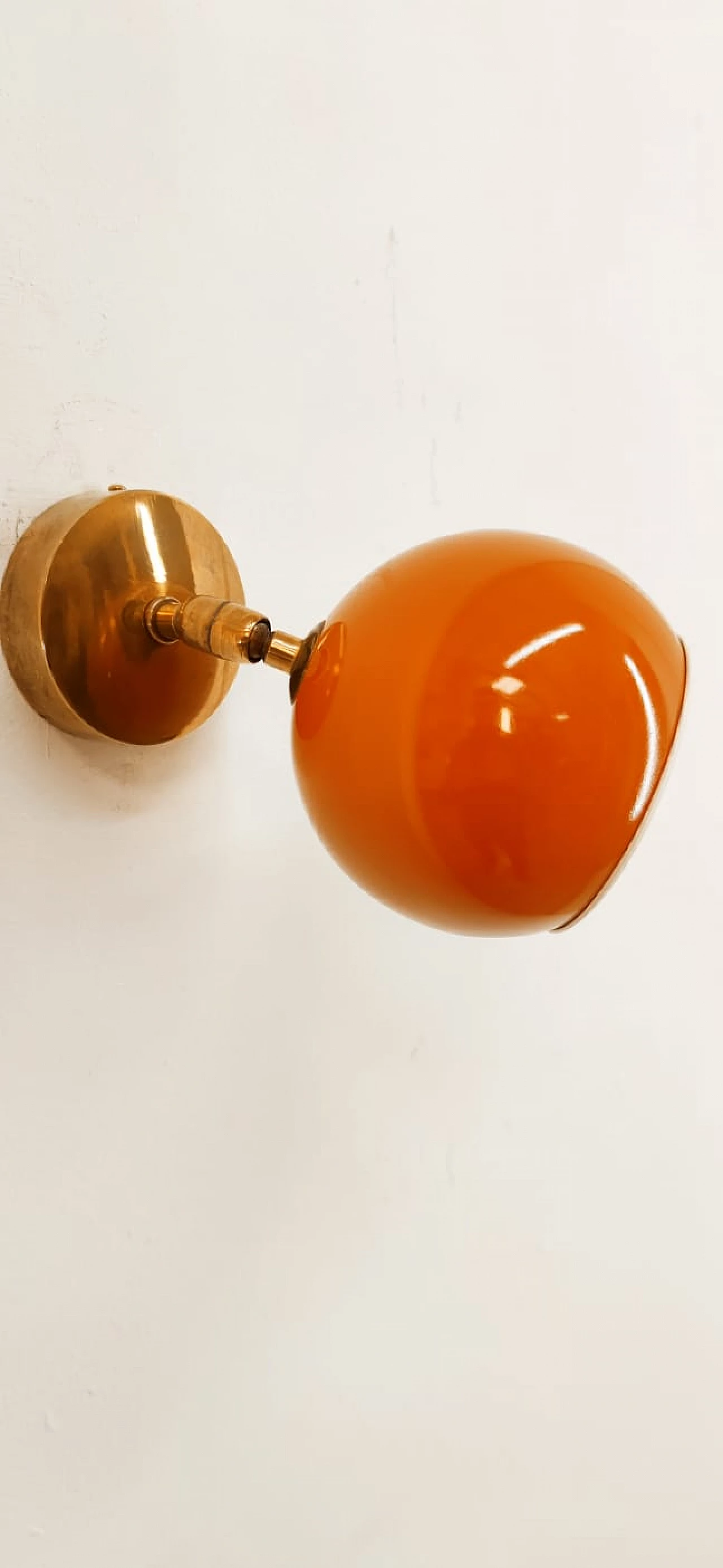 Brass and orange metal adjustable wall light, 1970s 12