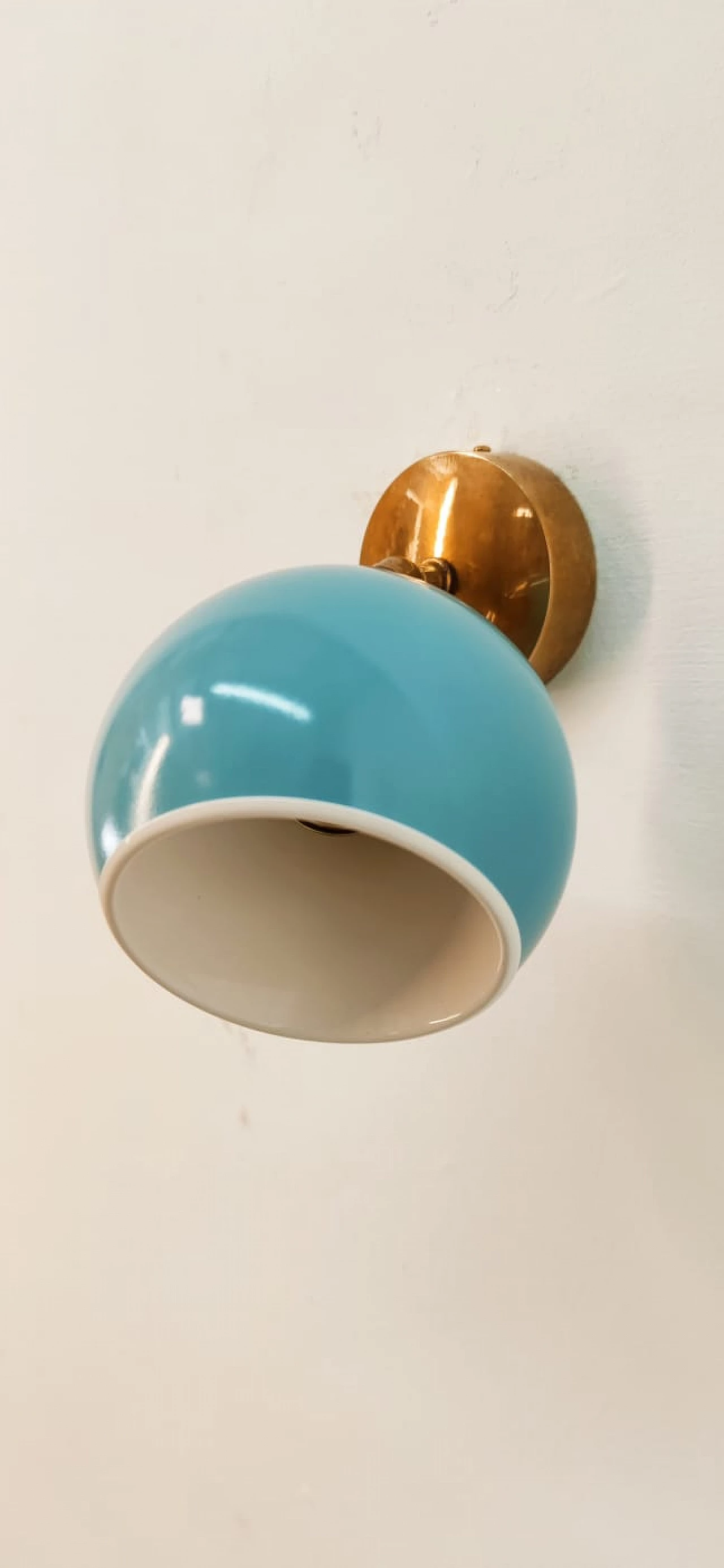 Brass and light blue metal adjustable wall light, 1970s 2