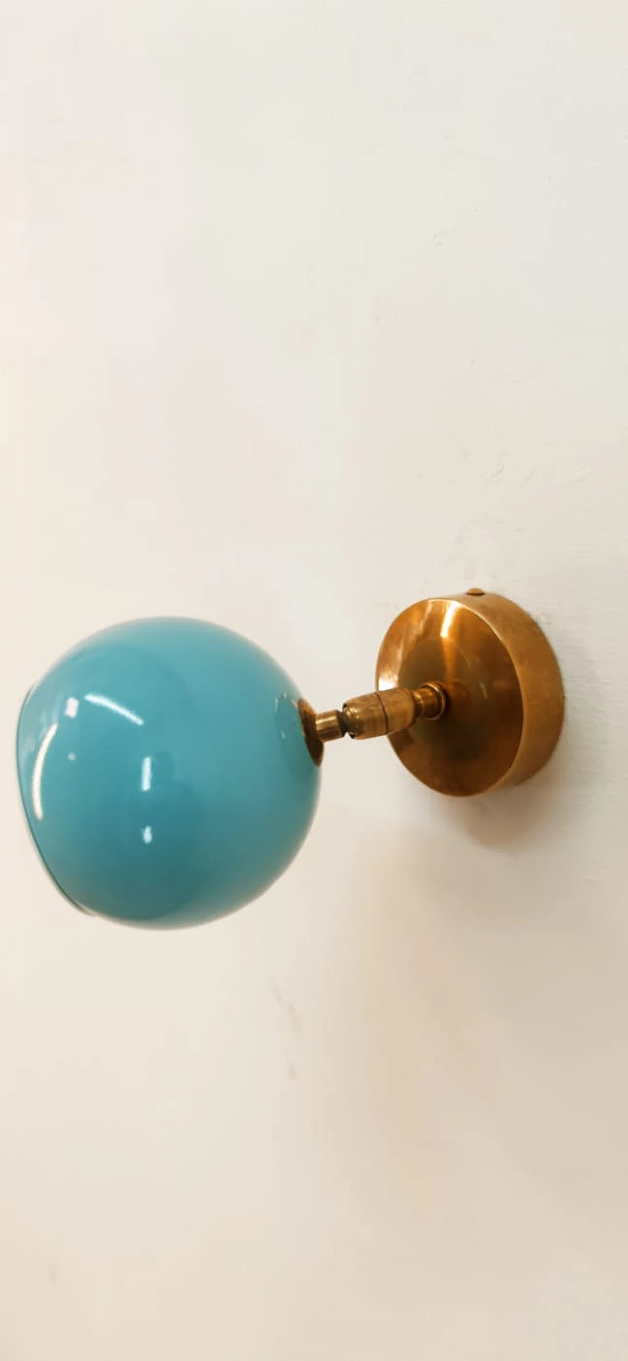Brass and light blue metal adjustable wall light, 1970s 3