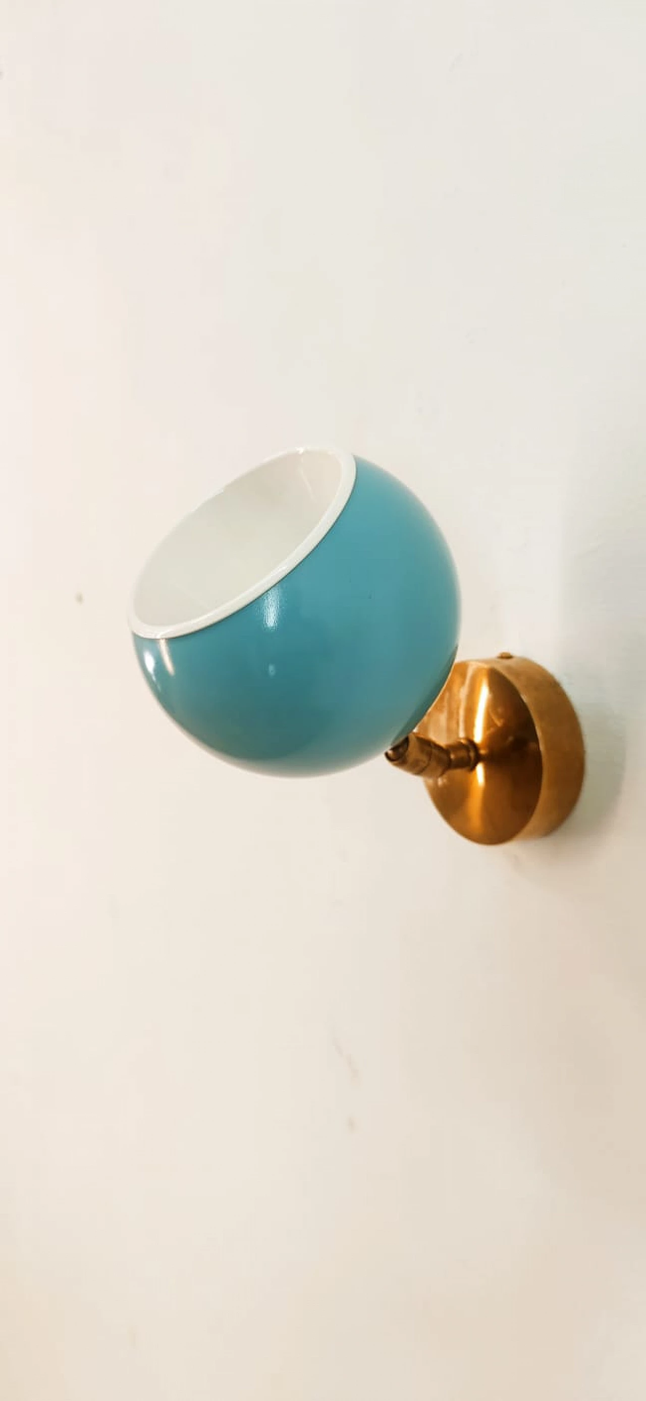 Brass and light blue metal adjustable wall light, 1970s 4