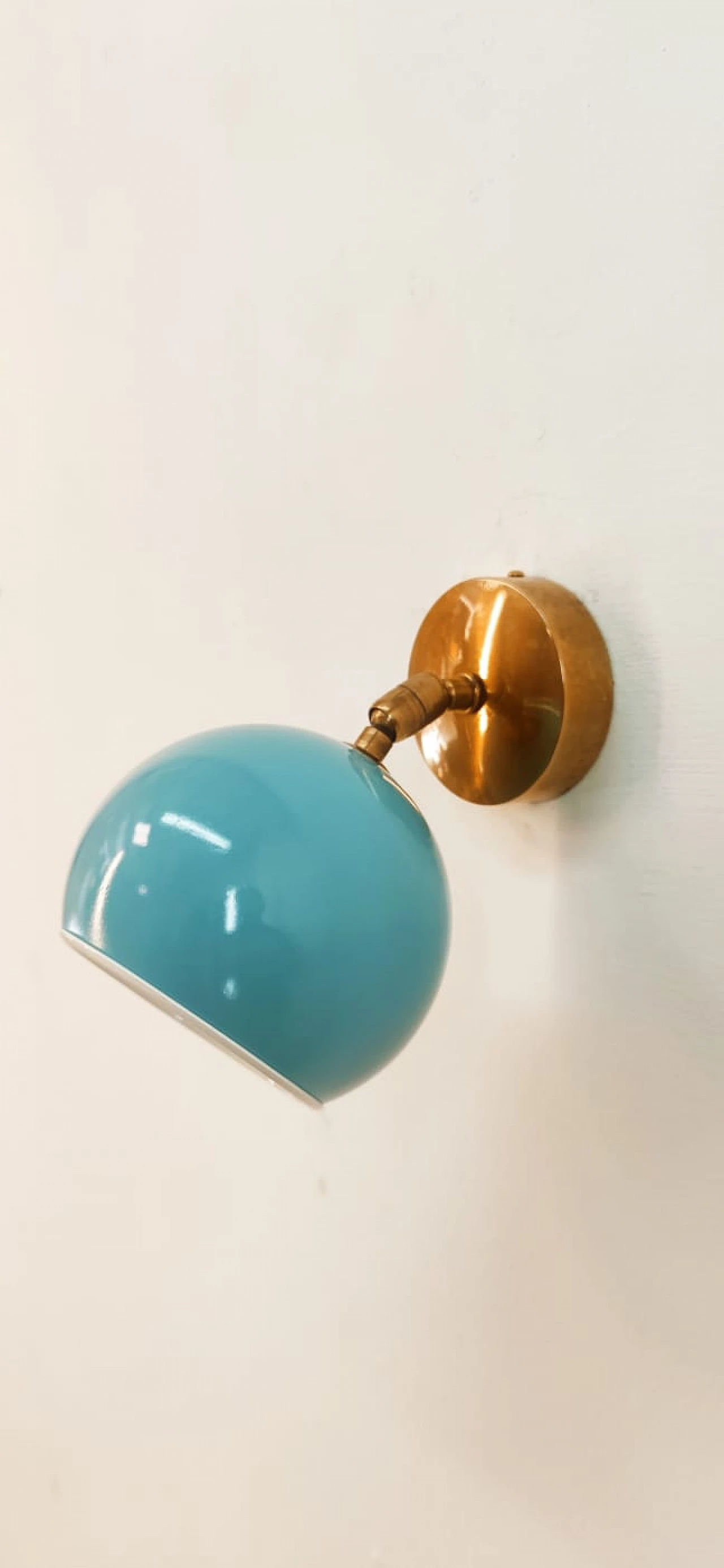 Brass and light blue metal adjustable wall light, 1970s 7