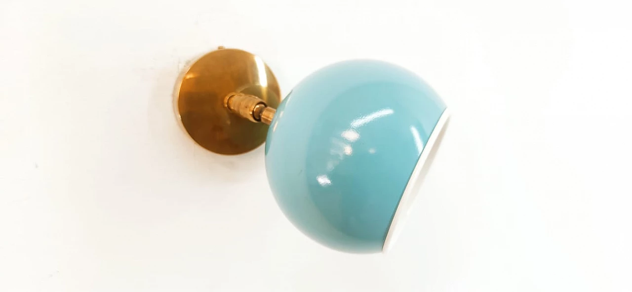 Brass and light blue metal adjustable wall light, 1970s 9
