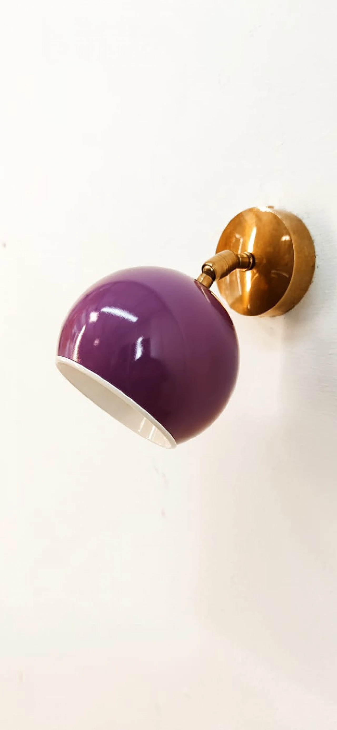 Brass and purple metal adjustable wall light, 1970s 1