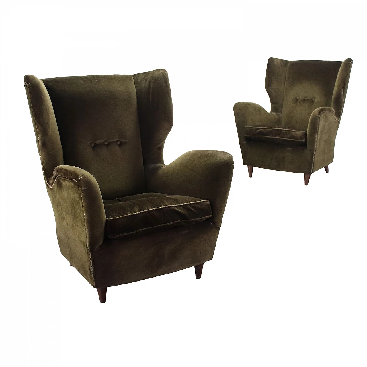 Pair of velvet bergère armchairs, 1950s 1