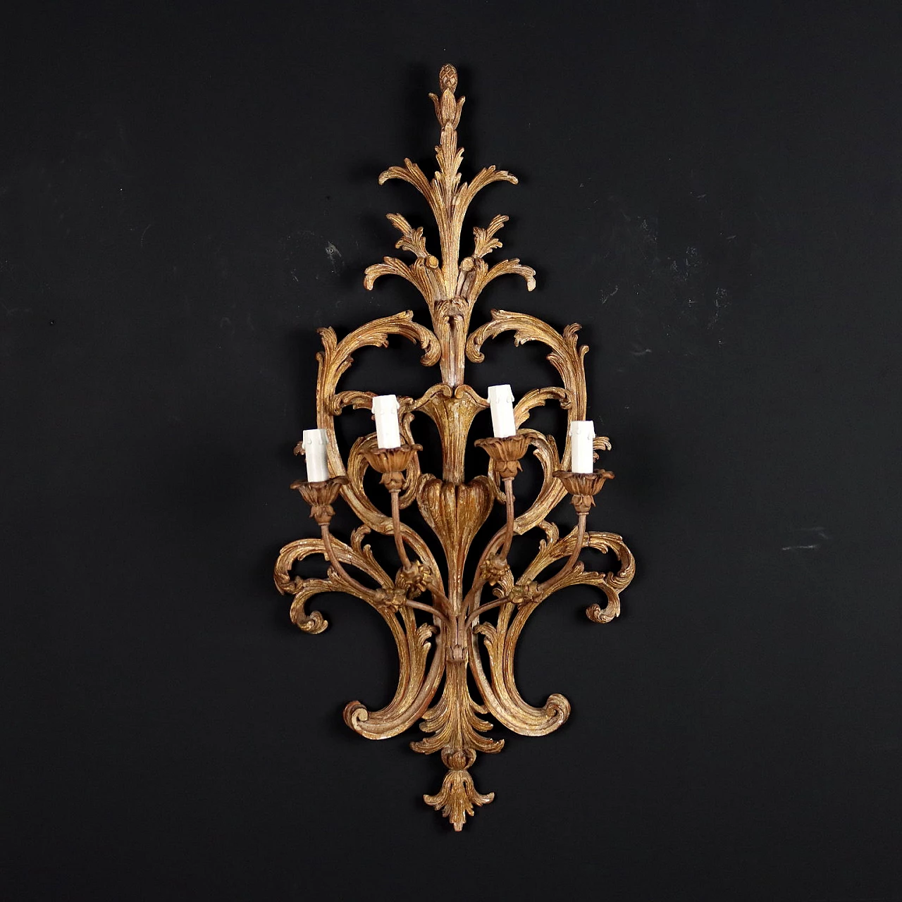 Four-light carved and gilded wood wall lamp 1