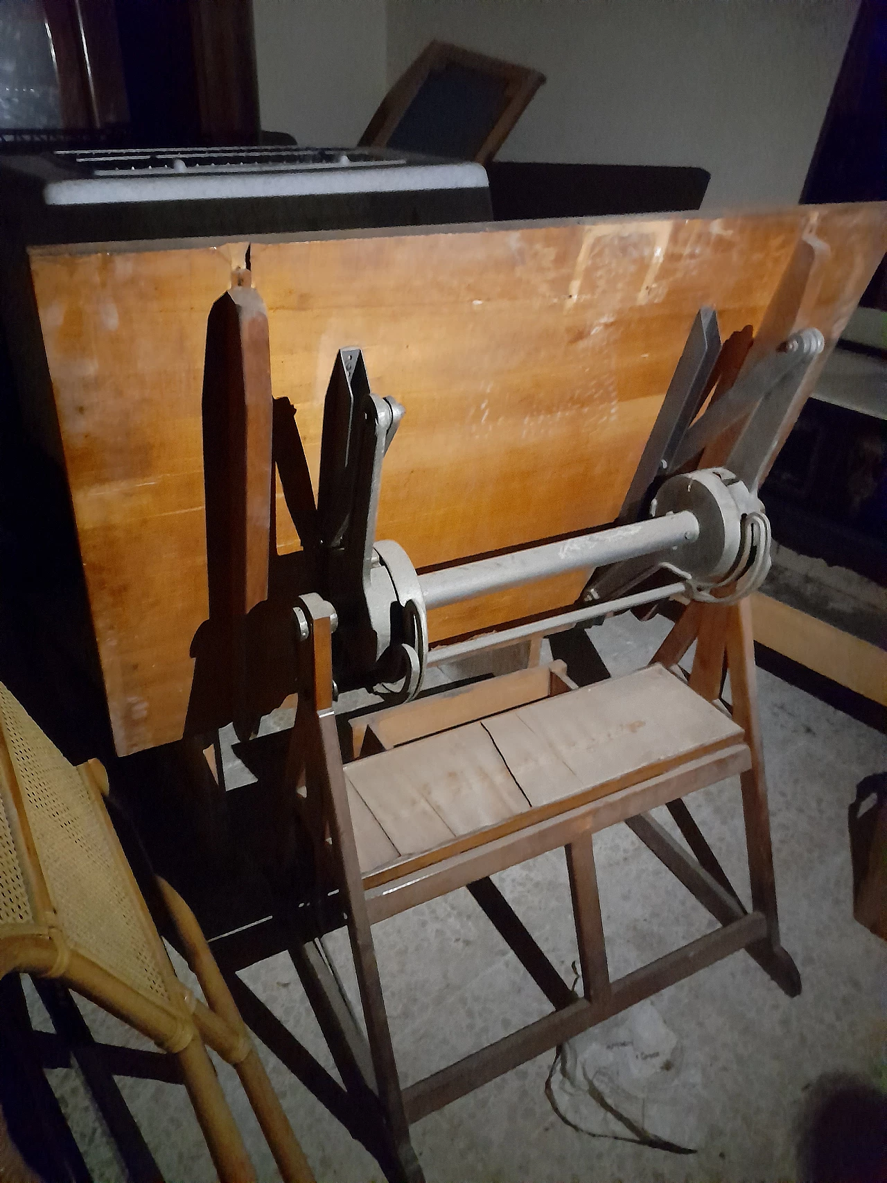 Tecnigrafo in legno con ingranaggi in ferro, inizio '900 2