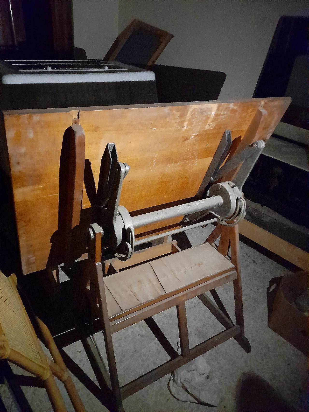 Tecnigrafo in legno con ingranaggi in ferro, inizio '900 3