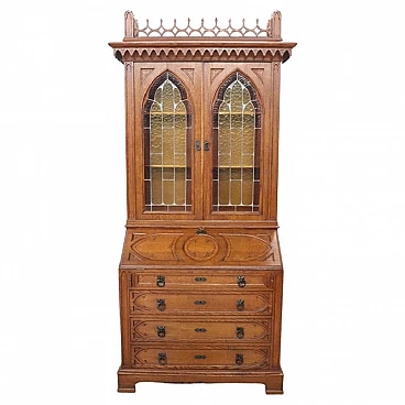 Gothic style solid chestnut trumeau, early 20th century