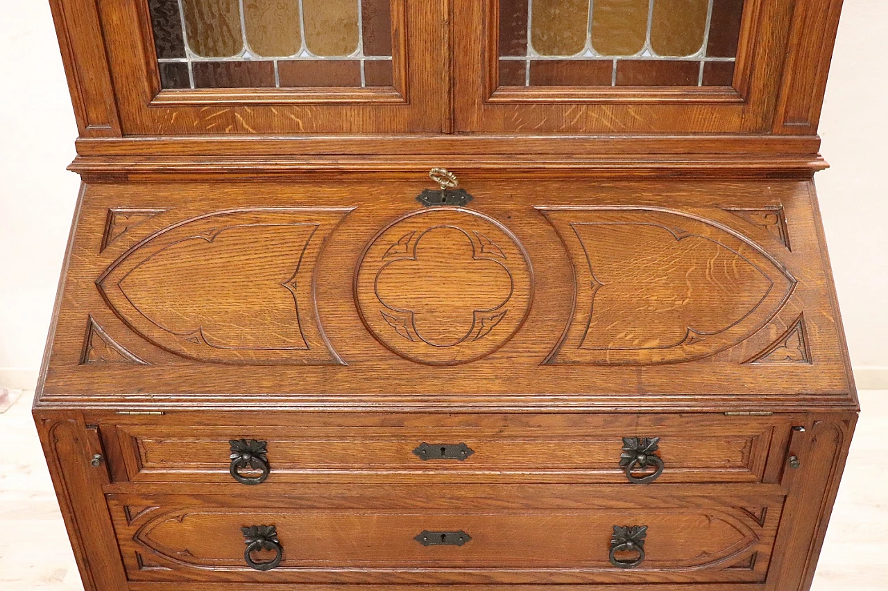 Gothic style solid chestnut trumeau, early 20th century 4
