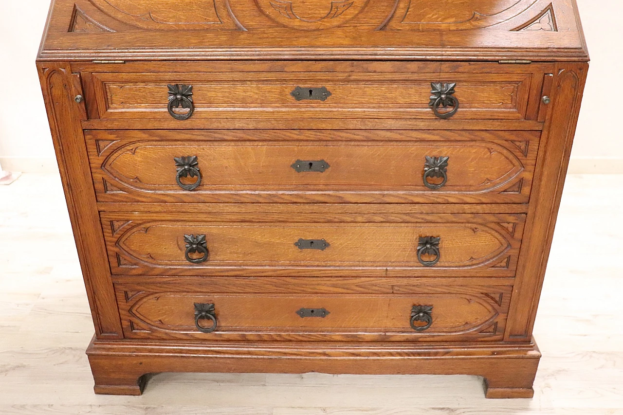 Gothic style solid chestnut trumeau, early 20th century 5