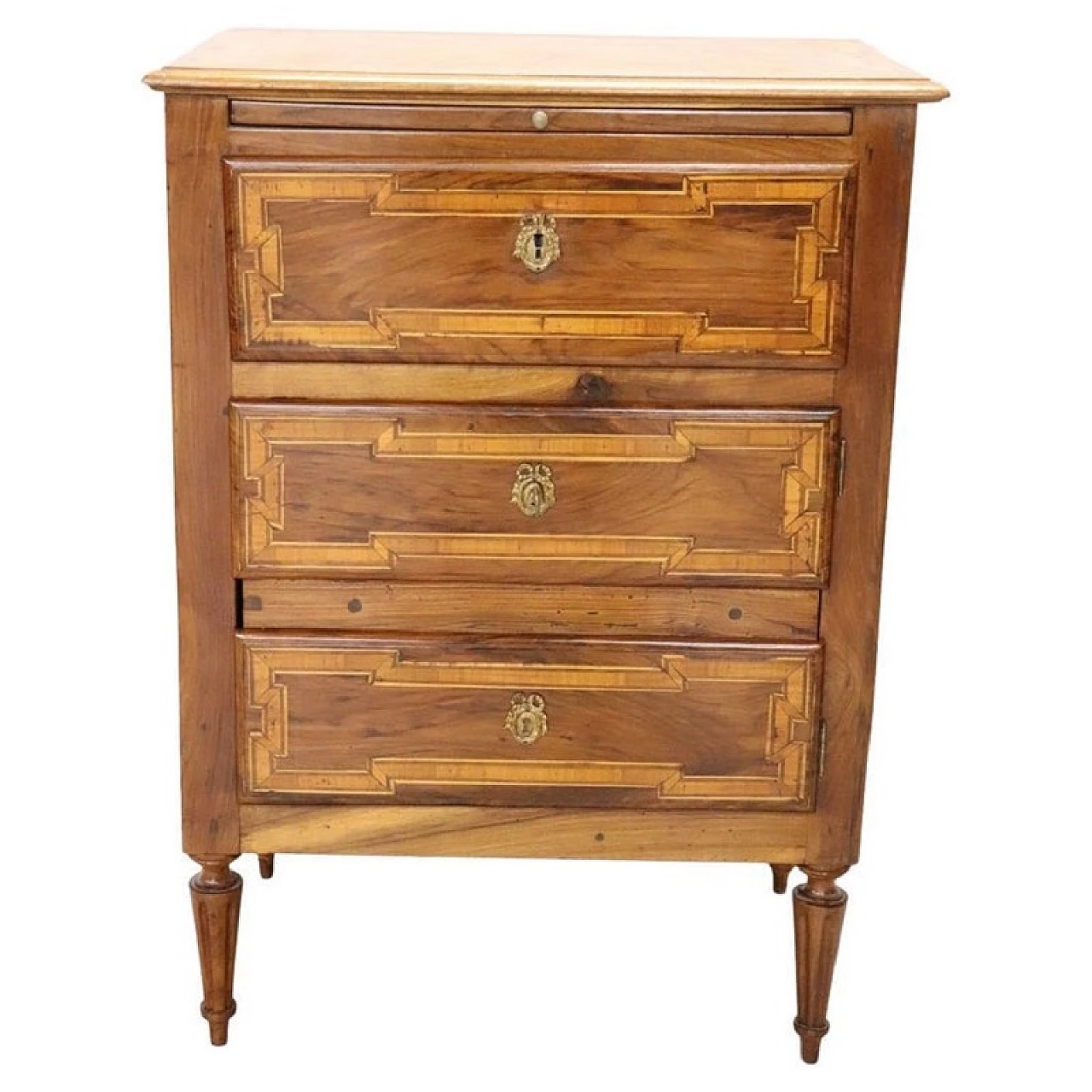Louis XVI inlaid solid walnut chest of drawers, early 19th century 1