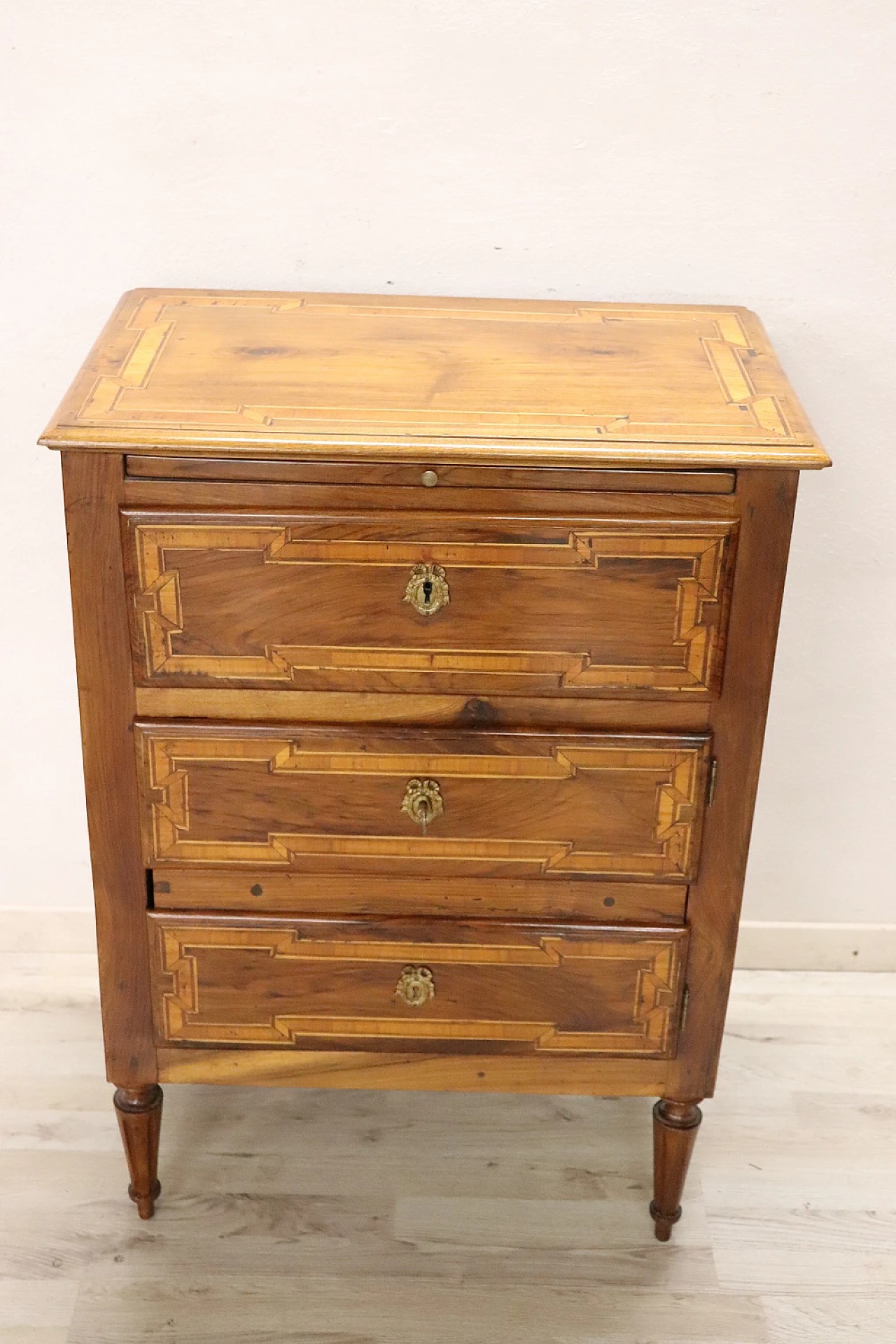 Louis XVI inlaid solid walnut chest of drawers, early 19th century 2