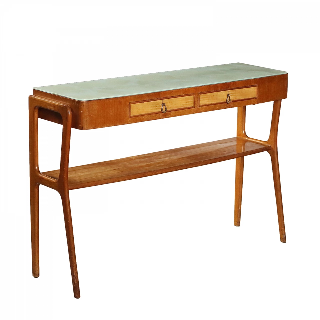 Consolle in massello di faggio e mogano impiallacciato, anni '60 1