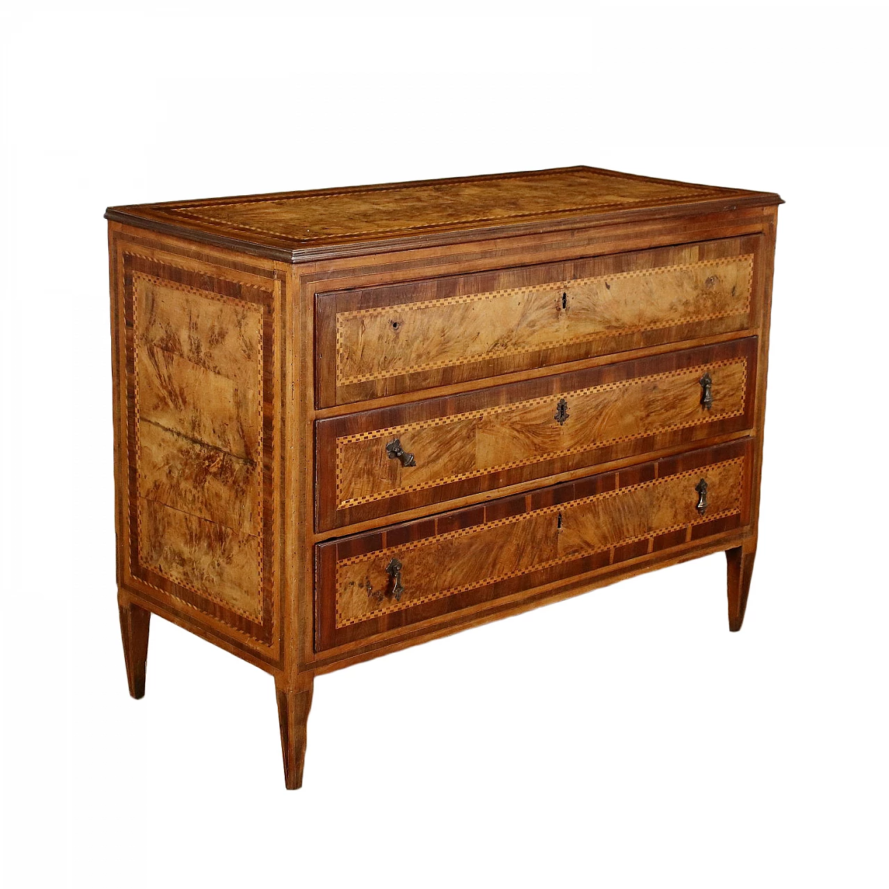 Neoclassical chest of drawers decorated with elm and maple fillets, 18th century 1