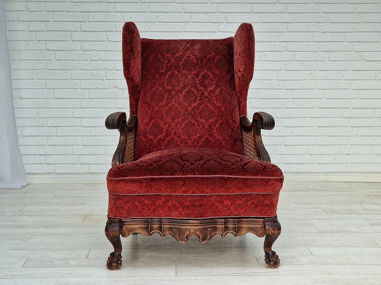 Danish ash and red velvet armchair, 1930s 2