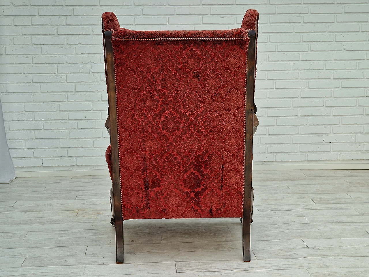 Danish ash and red velvet armchair, 1930s 4