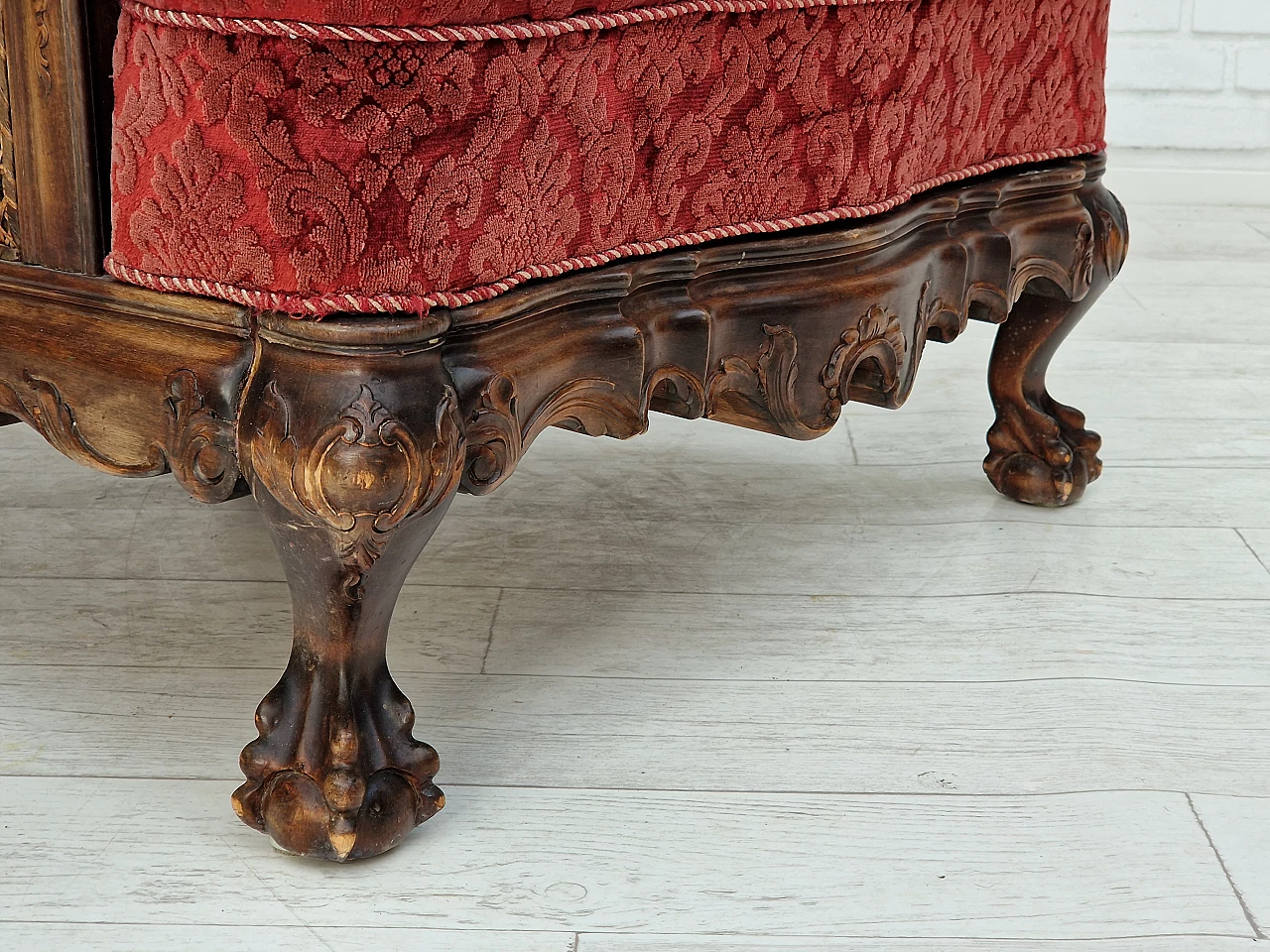 Poltrona danese in frassino e velluto rosso, anni '30 5