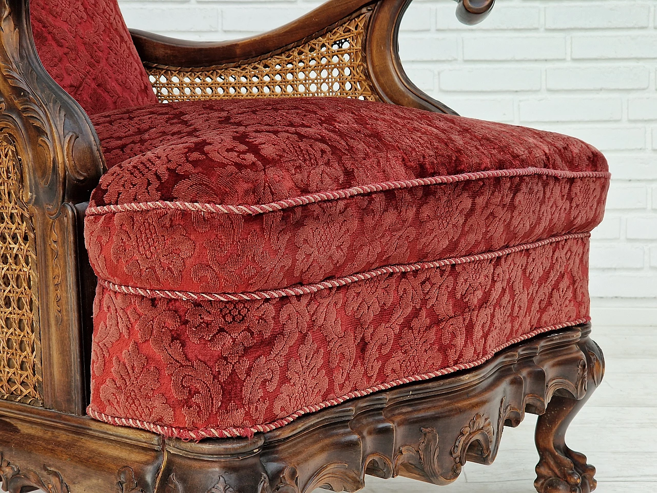 Danish ash and red velvet armchair, 1930s 6