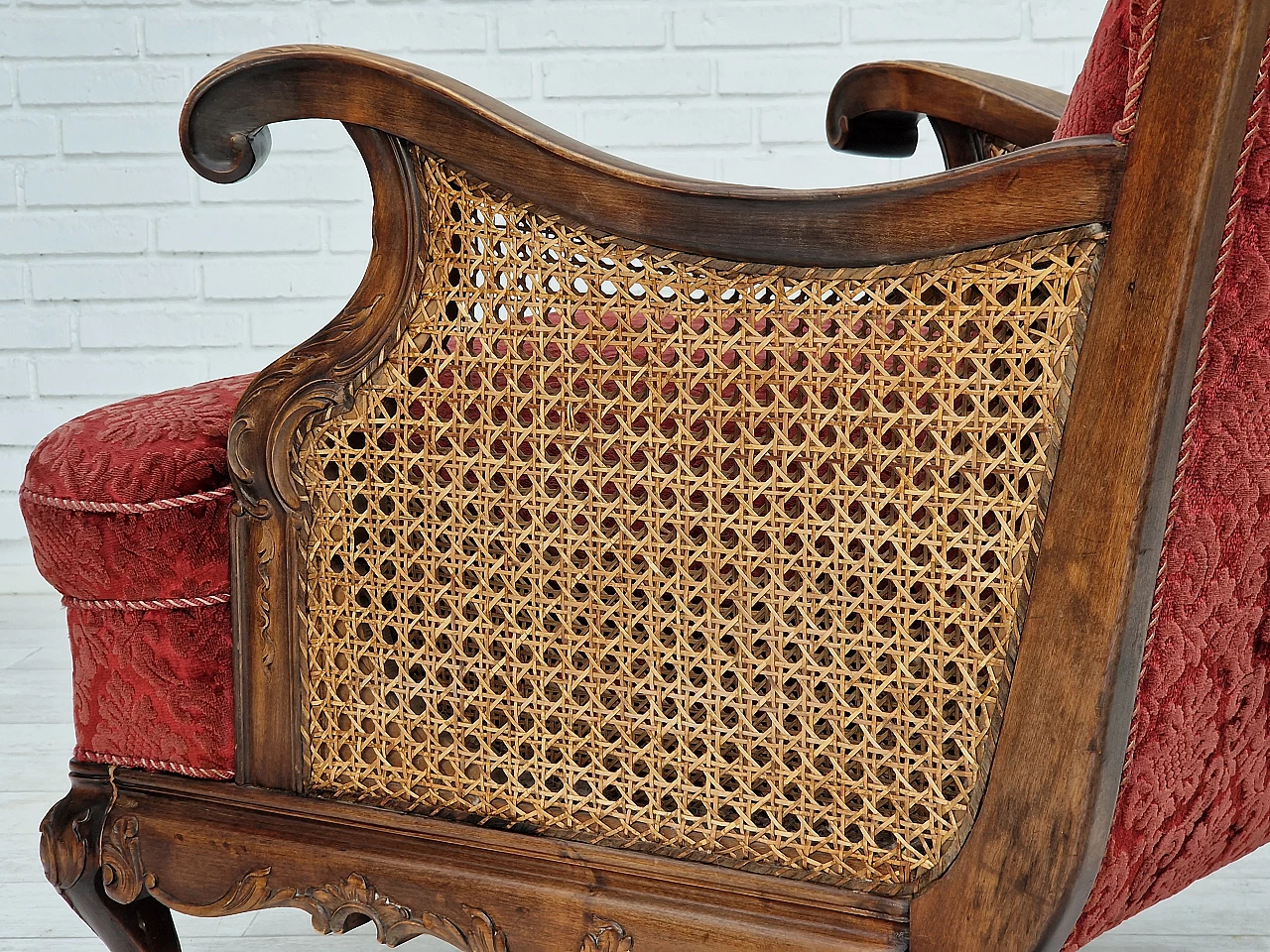 Poltrona danese in frassino e velluto rosso, anni '30 8