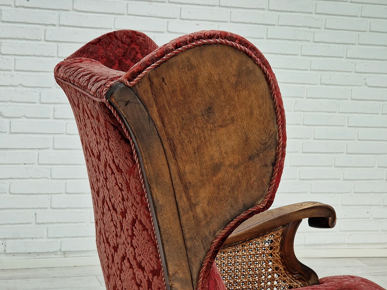 Danish ash and red velvet armchair, 1930s 10