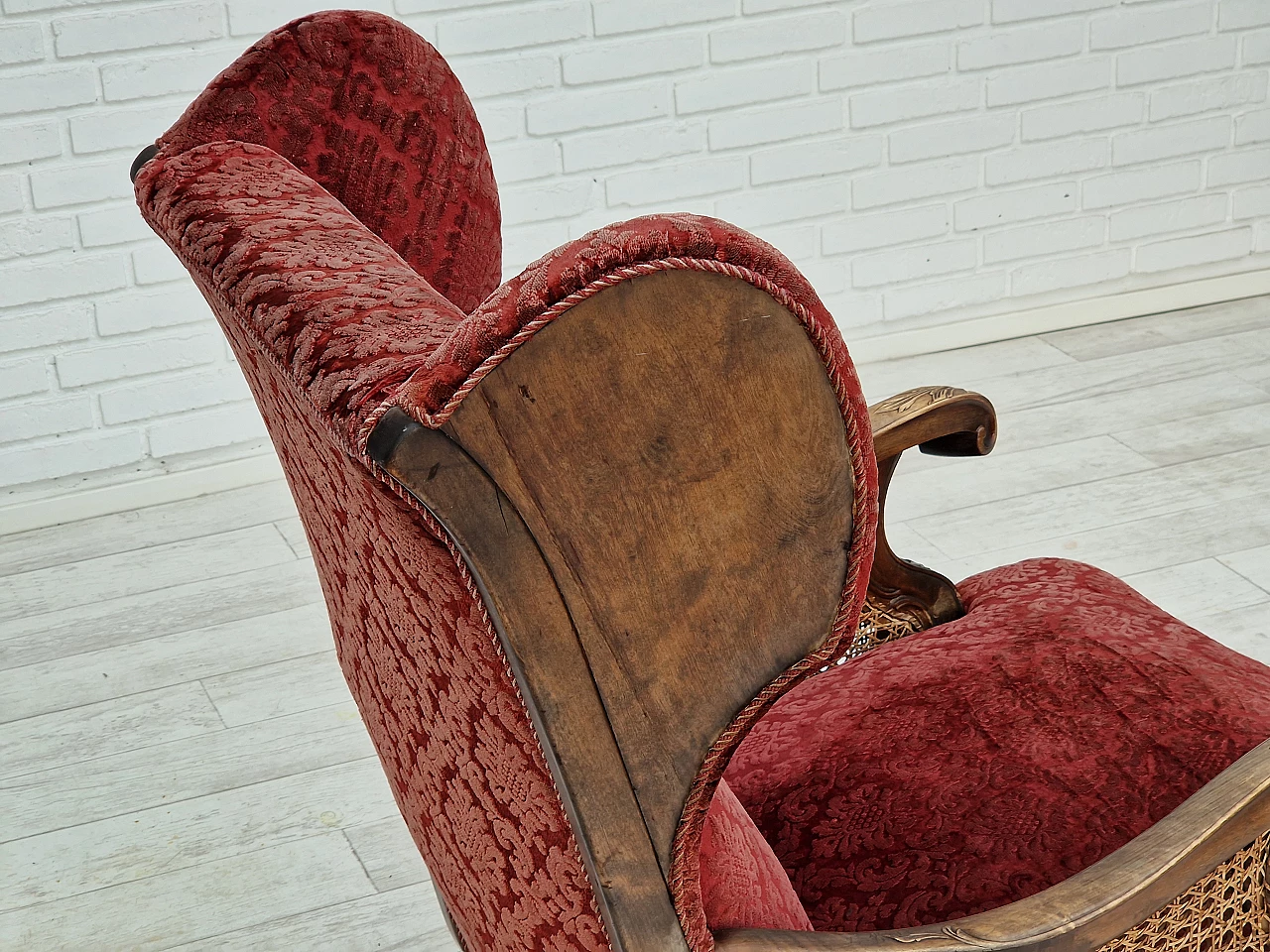 Danish ash and red velvet armchair, 1930s 11