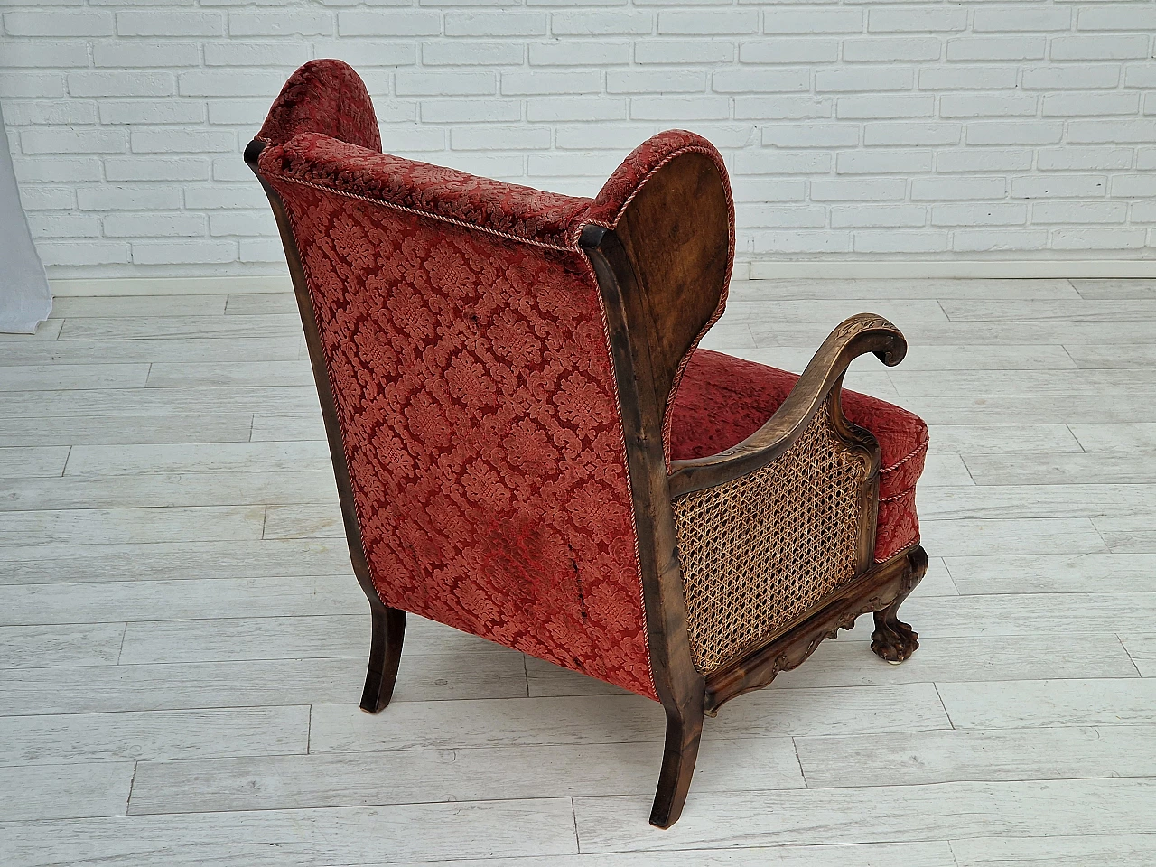Danish ash and red velvet armchair, 1930s 12