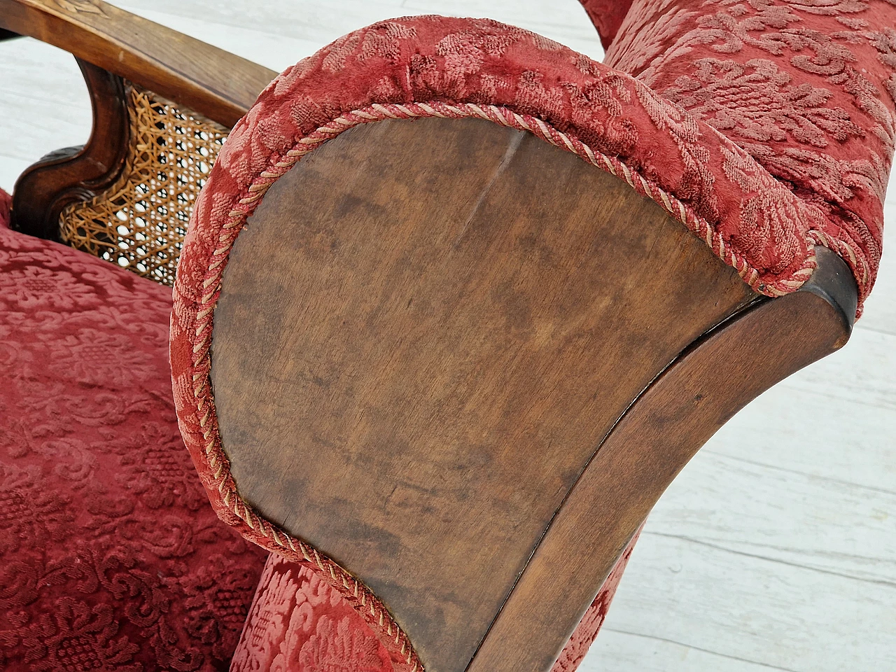 Danish ash and red velvet armchair, 1930s 14