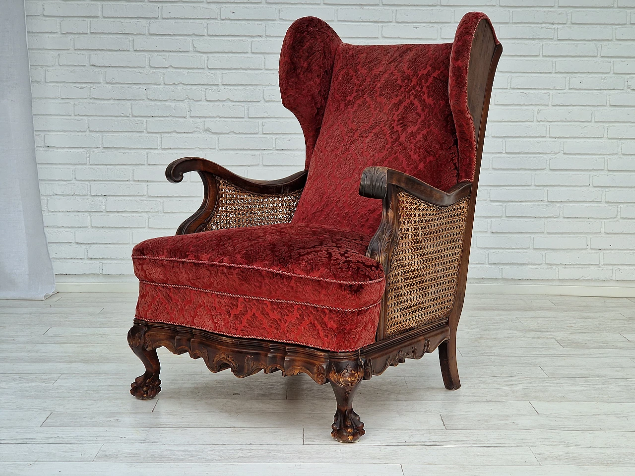 Danish ash and red velvet armchair, 1930s 15