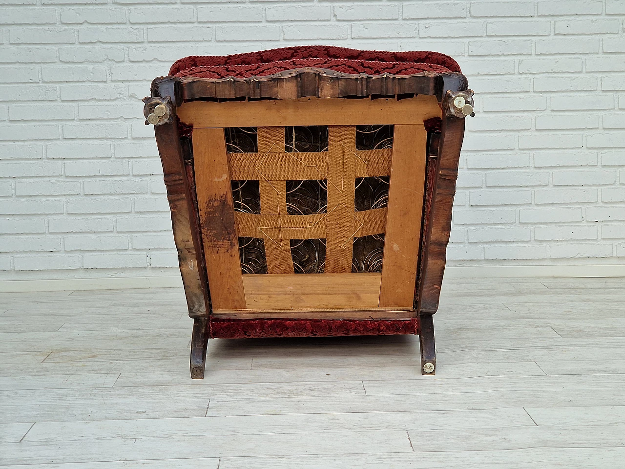 Danish ash and red velvet armchair, 1930s 16