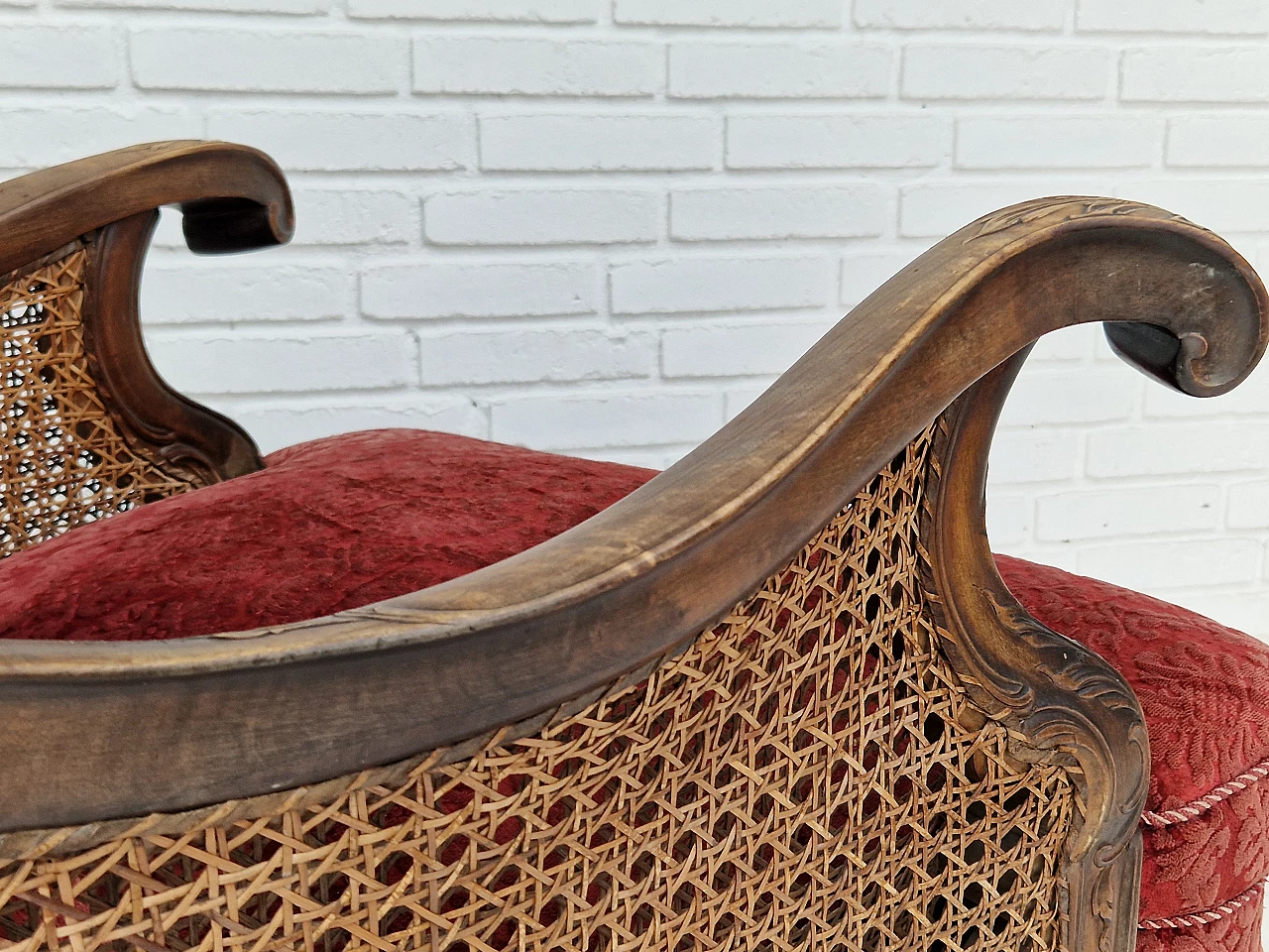 Poltrona danese in frassino e velluto rosso, anni '30 18