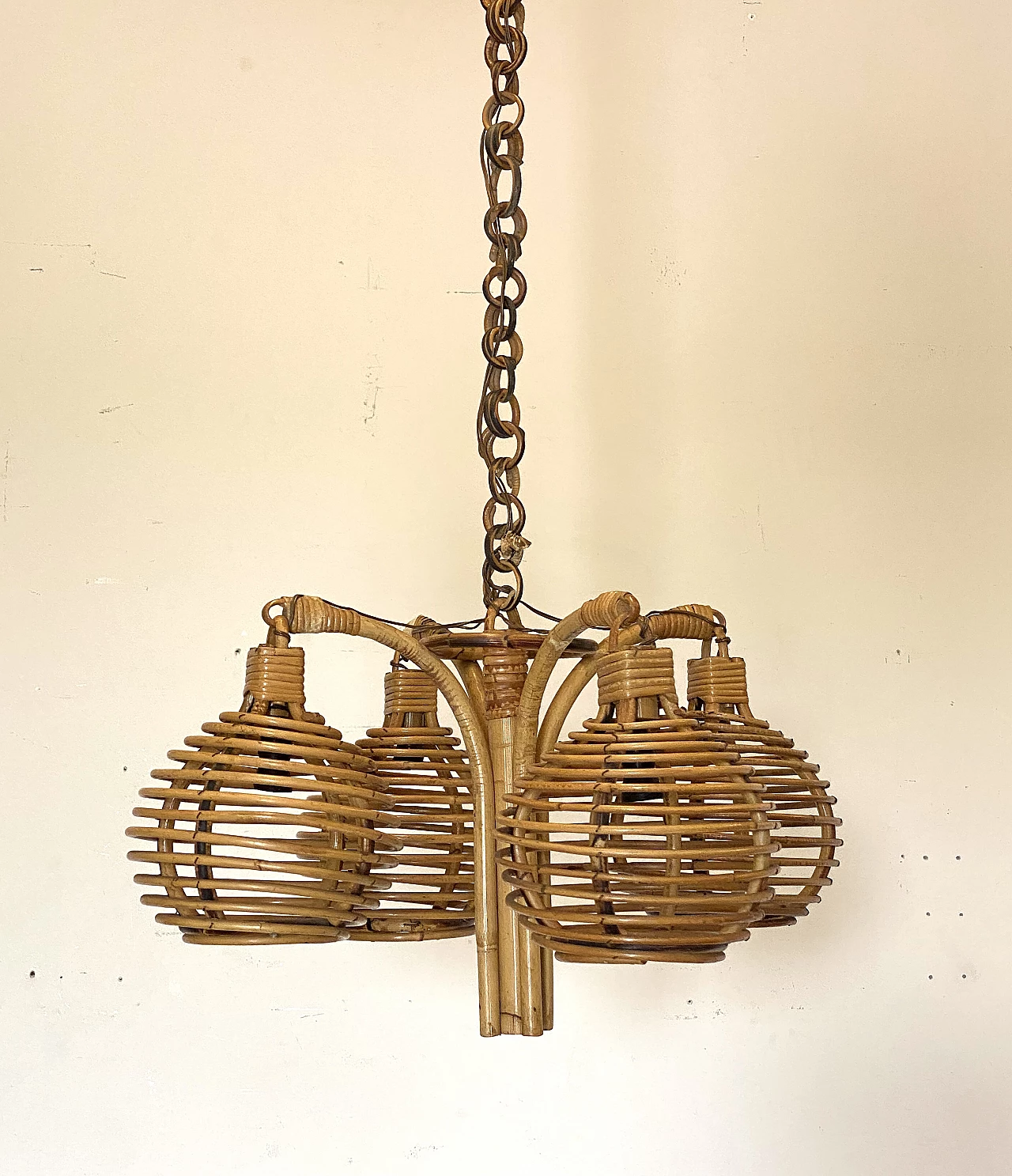 Four-light bamboo chandelier, 1970s 1