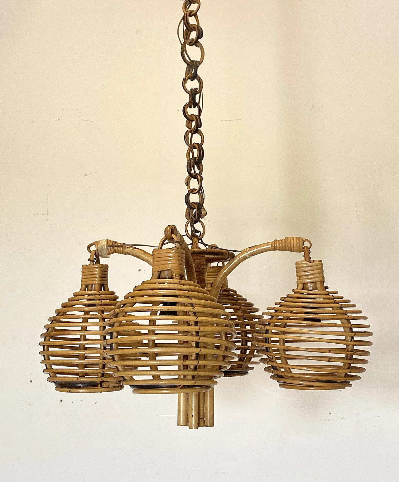 Four-light bamboo chandelier, 1970s 3