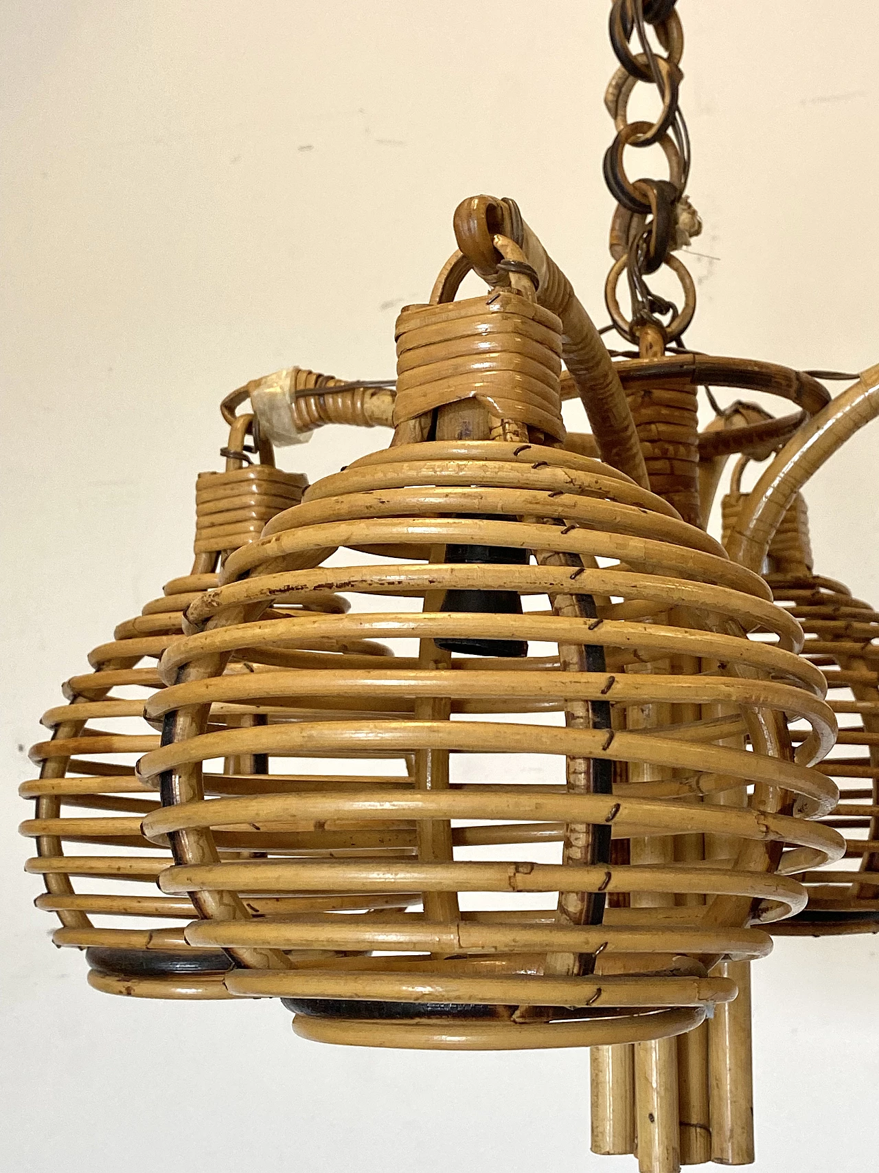 Lampadario a quattro luci in bambù, anni '70 4